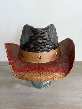 American Hat Makers Patriotic Stars  Stripes Flag Straw Cowboy Hat USA L 58-59cm